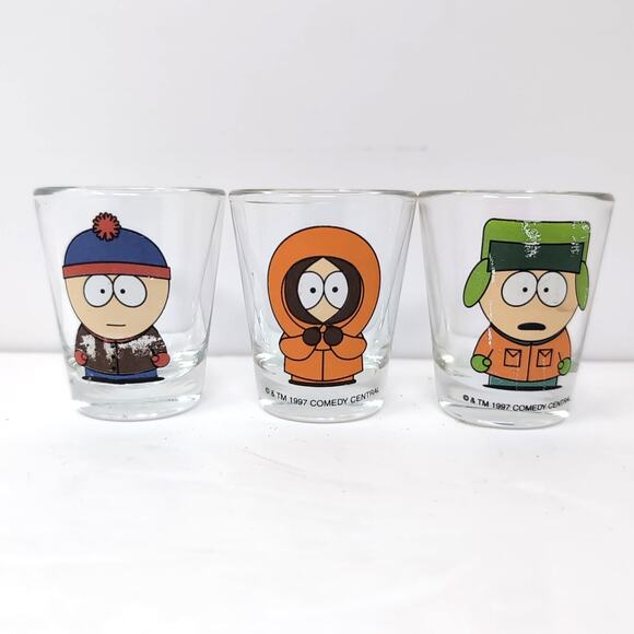 South Park 2 Inch Shot Glasses Lot Set Of 3 Stan Kenny Kyle Comedy Central 1997 - Picture 1 of 8